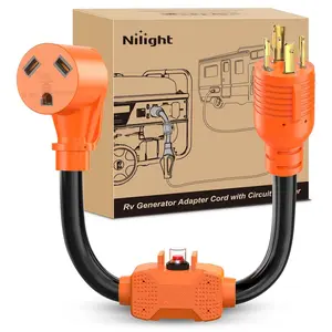 Nilight RV Generator Adapter Cord with Circuit Breaker Overload Protector 30 Amp to 30Amp 4-Prong Twist Lock Plug 10 Gauge Wire ETL Listed L14-30P to TT-30R 30M/30F for RVs Camper Caravan Van Trailer