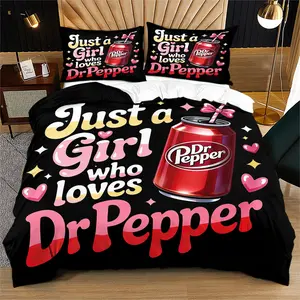 Dr Pepper Pattern Duvet Cover Set,Cherry Bow Element Print,Home Decor Gift for Girls,Bedroom Bedding Set,Suitable for Bedroom Decoration Items for Teenagers and Adults,Including 1 Duvet Cover and 1 or 2 Pillowcases (Excluding Quilt and Pillow Inserts)