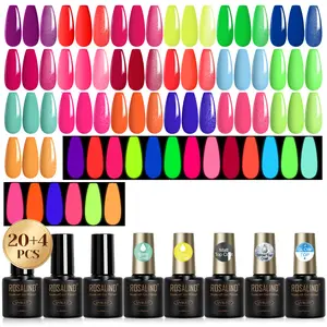 ROSALIND Multicolors 24pcs Mini Gel Nail Polish Set 19 Neon Gels with 5 Functional Glow in the Dark & Glitter Top Coat UV Dry All Season Manicure