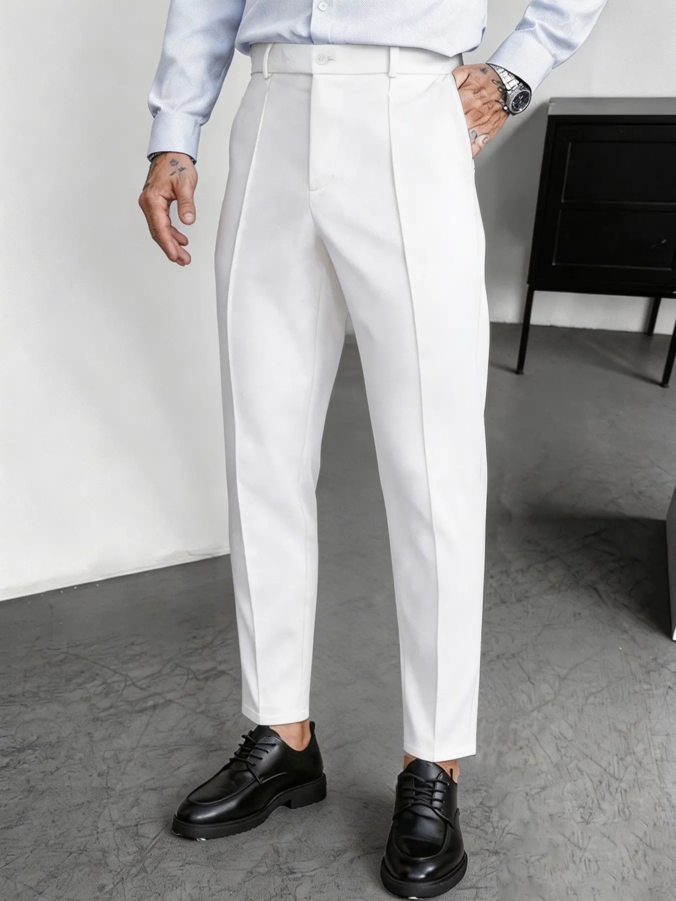 Men's Four-Season Conical Nine-Inch Suit Pants, Wrinkle-Free Formal Business Casual, Multiple Colors, Mid Waist, Comfortable Daily Wear, Business Work Clothes, Menswear