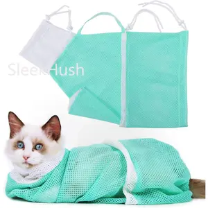 SleekHush Cat Grooming Supplies Bathing Restraint Bag - Multifunctional, Adjustable, Breathable, Anti-Bite, Anti-Scratch Green Bag for Cats Up to 15.5 lb