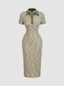 Women's Striped Polo Collar Dress | Casual Commute & Work Outfit | TikTok Office Style