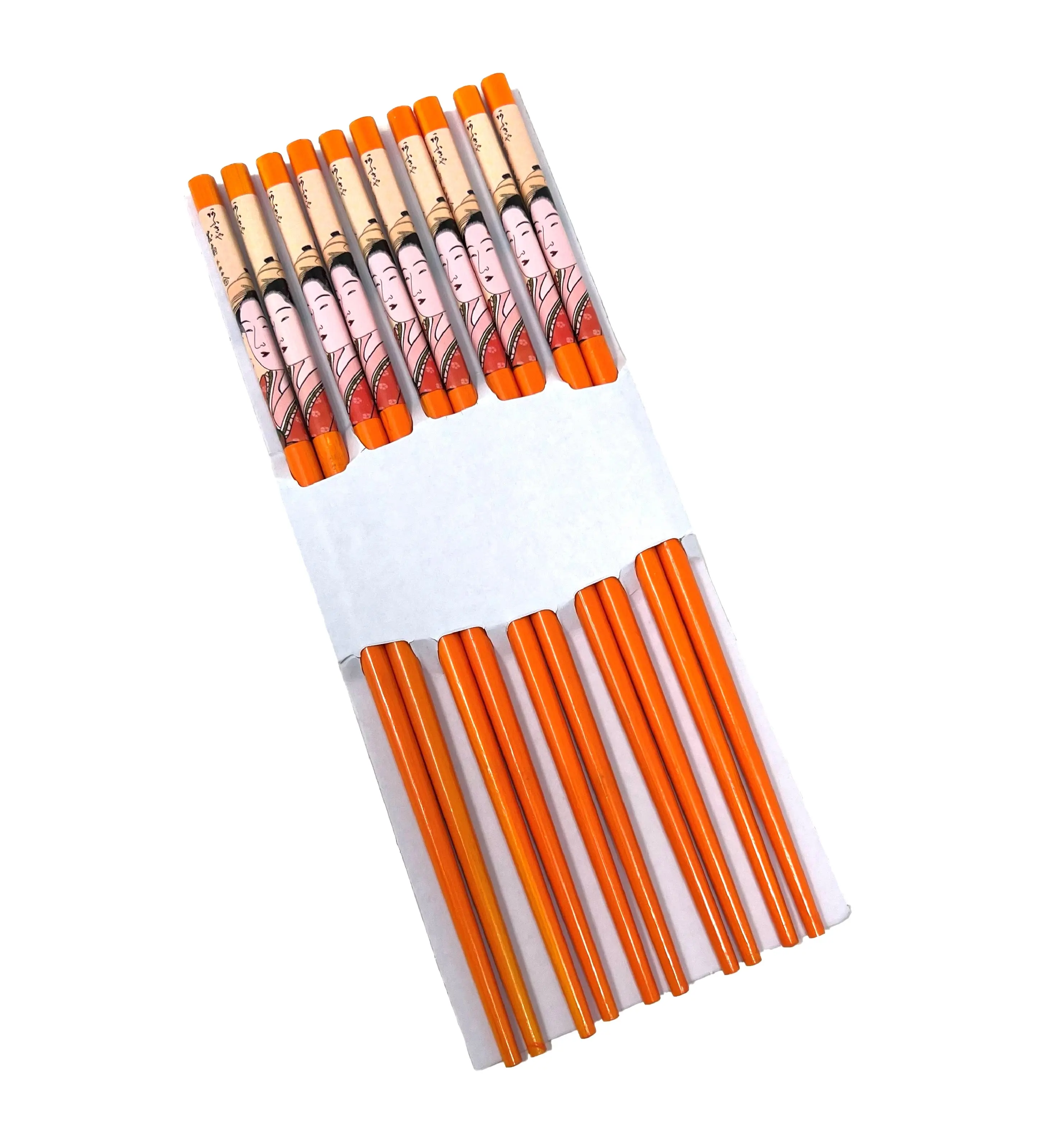 Thy Home Traditional Look Reusable Bamboo Chopsticks Set - 5 Pairs (10 Pieces), 9.4 in Cutlery with Geisha Art, Gift-Ready Kitchen Tableware