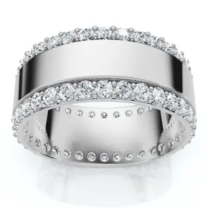 1Ct Lab Grown Diamond Ring Mens Textured Wedding 8mm Band White or Yellow Gold