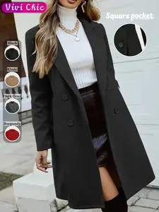 Women's Woven Fabric Casual Fitted Coat, Long Sleeves Fall & Winter Outerwear Jacket, Moderate Thickening Button Design for Daily Wear