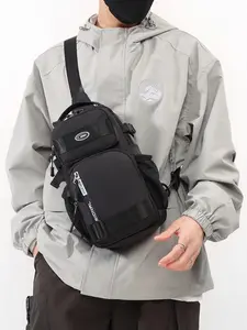 Men's Casual Letter Pattern Zipper Crossbody Chest Bag, Multi-functional Outdoor Shoulder Bag, Fashionable Sling Bag for Daily Use