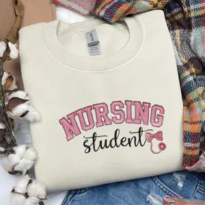 Nursing Student Embroidered Sweatshirt | Bow Stethoscope Crewneck | Nursing School Pullover | Gift for Nurses & Nursing Students