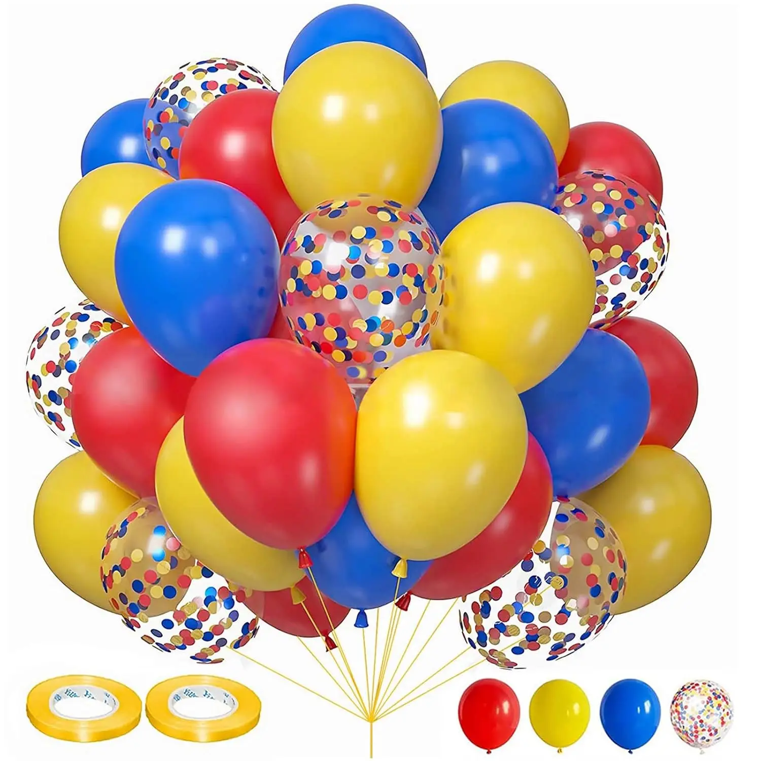 60-Pcs Red, Blue & Yellow Balloon Arch Kit for Carnival Circus Theme Birthday Party Decorations