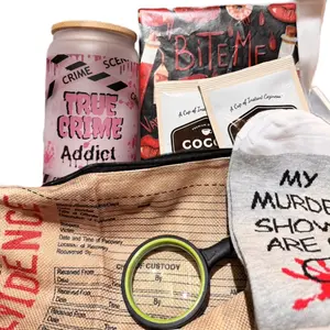 True Crime Date With a Book Box Regular Edition Novel Cup, Hot Chocolate Evidence Bag, Gift Set for True Crime Enthusiasts