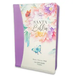 Bible in Spanish with Zipper 19 Point Giant Font Reina Valera 1960 Imitation Leather Floral Lilac with Index