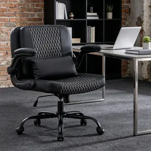 Criss Cross Chair with Flip Backrest, Wide Seat Chair with Flip-Up Arms and Wheels, Ergonomic Adjustable Height Cross Legged Office Chair for Home Office, Study, Vanity