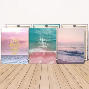 3 Counts Wooden Framed Canvas Painting, Inspiring Pink Sunset Beach Images, Exquisite Poster, Perfect Living Room Decoration, Modern Art, Fashion Family Poster, Wall Art Decoration, Waterproof Art