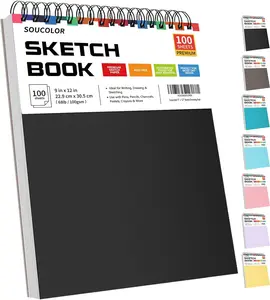 Soucolor 9" x 12" Sketch Book, 100 Sheets Top Spiral Bound Sketchbook with Acid-Free 68lb/100gsm Drawing Paper, Art Sketch Pad for Kids, Adults & Artist, Professional Art Supplies for Beginners