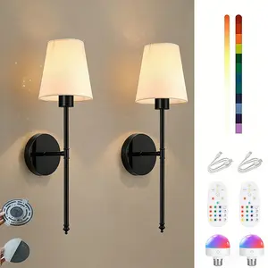2 semi-recessed wireless remote wall lights - USB rechargeable batteries - 9 color dimmable (E26) with remote control for bathroom and living room for bedroom/living room (no wiring required) lights lamp lights for bedroom night light lamps for bedroom