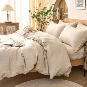 PUREFIBER 100%Natural Linen Bedding Set-OATMEAL(1pc Duvet cover + 2pcs Pillow cases),breathable,french flax