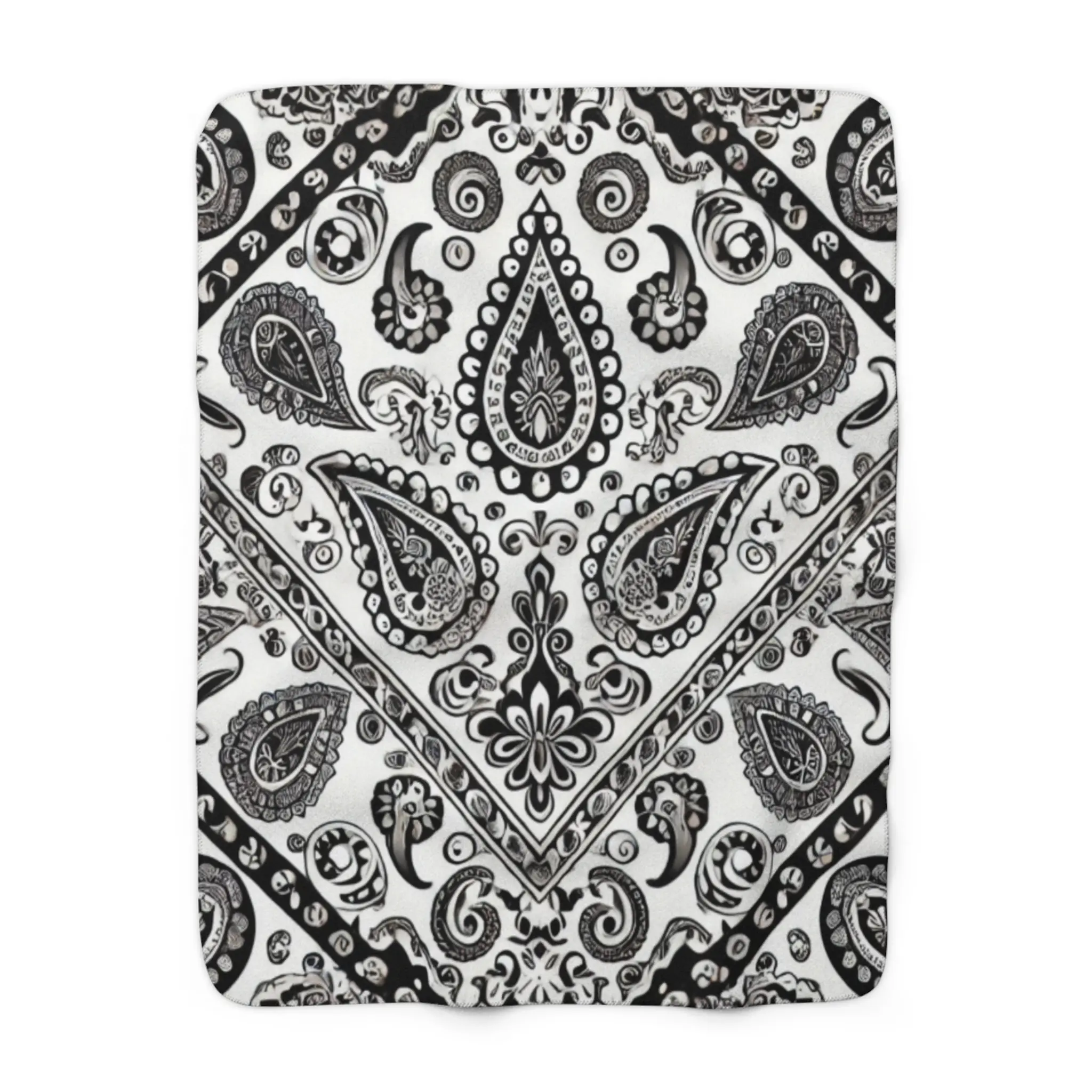 Black and White Paisley Sherpa Fleece Blanket Bandana Style Theme Gift For Her or For Him Perfect Modern Chic Design Present