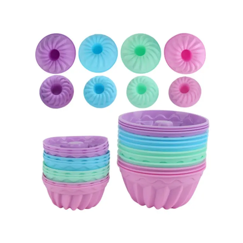 24 Pcs Food-Grade Flexible Silicone Baking Cups - Nonstick Pumpkin Cake Molds, Oven-Safe Dishwasher-Safe Heat-Resistant Fancy Dessert Pans for Birthday Party, Wedding Bake Tools Bakeware