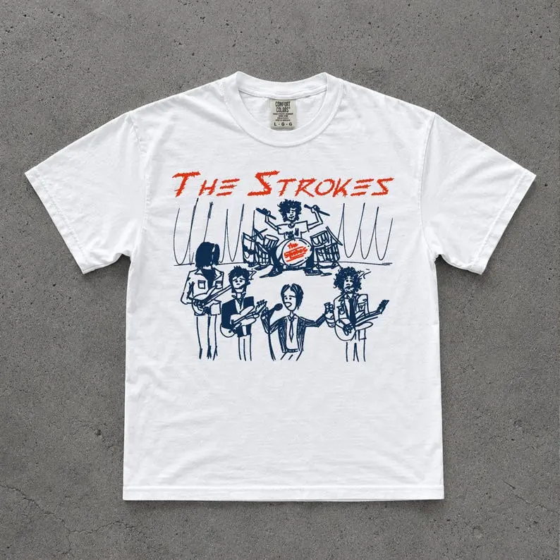 The Strokes Vintage Comfort Colors Unisex T-Shirt, Indie Rock Band Tee, Retro Sketch Graphic Tshirt, Aesthetic Concert Music Merch