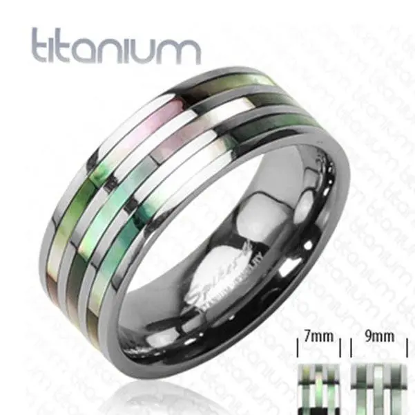 7mm Triple Abalone Inlayed Ring Solid Titanium Women's Ring