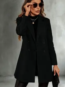 Women's Mid-Length Long Sleeve Woolen Coat with Lining, Perfect for Autumn Winter Commuting and Outdoor Wear