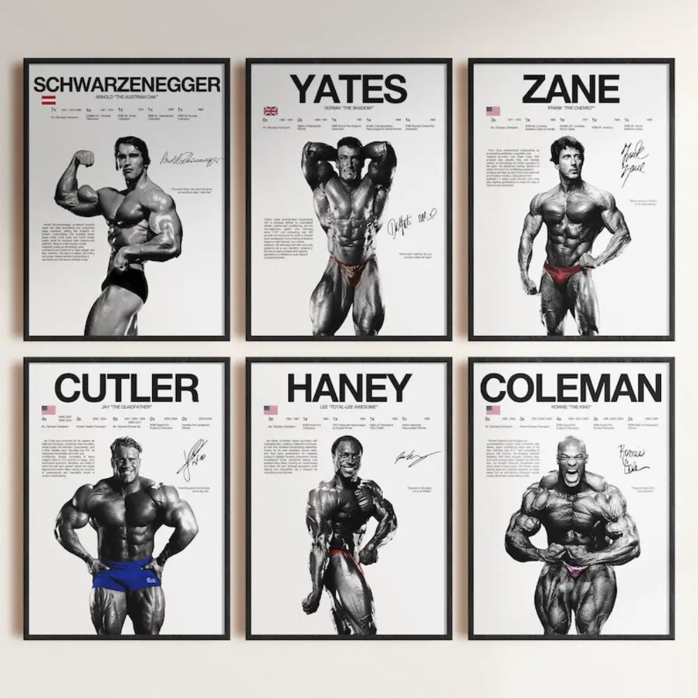 Schwarzenegger, Coleman, Cutler, Yates, Haney, Zane Bodybuilding Poster Bundle - Eco Friendly Black Frame 1 Unframe-Style1 Cool Room Art, Gym Wall Art Decor, Fitness Motivation Home Gift