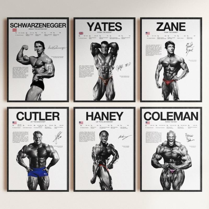 Schwarzenegger Coleman Cutler Yates Haney Zane Poster Bundle, Bodybuilding Wall Print,Mr Olympia Poster, Gym Fitness Motivation Decor Gift