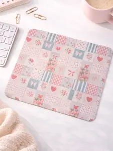 Pastel Patchwork Mouse Pad, Aesthetic Desk Decor, Cute Coquette Desk Setup, Floral Bow Mousepad, Girly Office Accessories