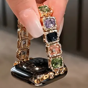 Luxury Women's Sparkling Colorful Rhinestone Apple Watch Band, Smart Watch Accessories, Compatible with Series 11-1, 38-49mm, Perfect Gift for Parties & Daily Wear