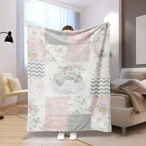 1pc Elephant Print Flannel Blanket, Soft Cozy Throw Blanket Nap Blanket For Travel Sofa Bed Office Home Decor, Birthday Holiday Gift Blanket, Available All Season-280GSM,summervibes