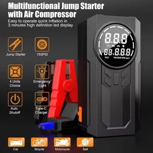 18000mAh Portable Car Jump Starter with Air Compressor, 150PSI Tire Inflator, Power Bank, LED Emergency Light, Digital Display, USB-C Fast Charging, Battery Booster for Gas & Diesel Engines