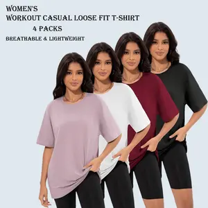 4 Pack Women’s Oversized T Shirts Loose Fit Crewneck Short Sleeve Tops Summer Tops Spring Casual Loose Fit Workout Short Sleeve Plus Size Spring Cute Casual Tops Y2K 2026 Beach Vacation