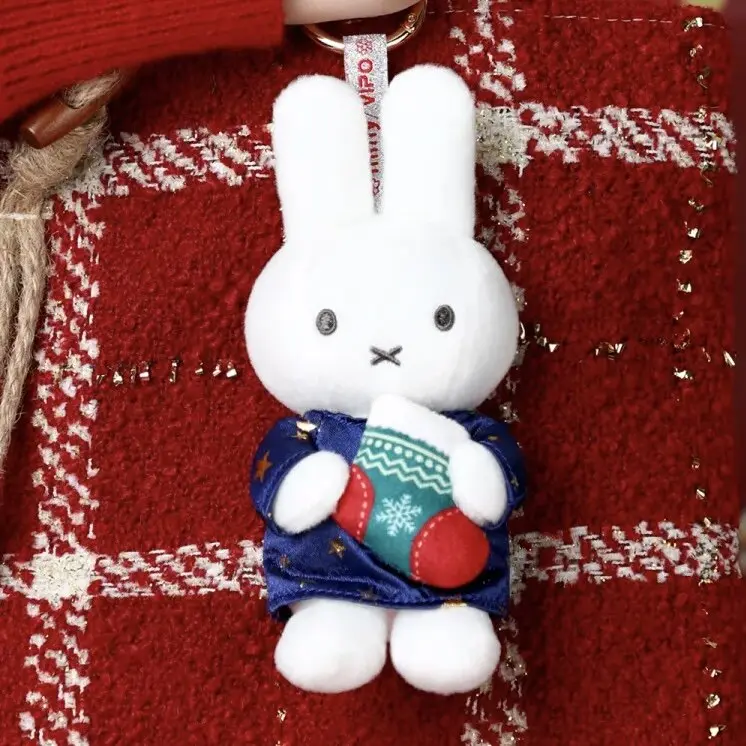 Miffy Christmas Keychain - Adorable White Bunny with Festive Sweater, Socks - Collectible Holiday Keychains for Gifting, Decor