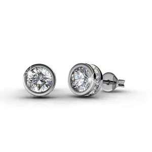 Mae 18k White Gold Plated Stud Earrings with 34 Simulated Diamond Crystals, 25mm Diameter, Hypoallergenic Lead & Nickel Free