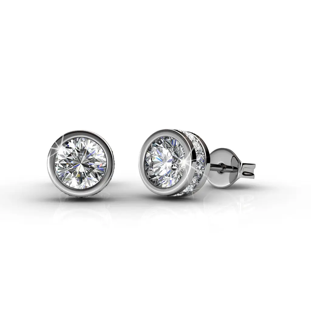 Mae 18k White Gold Plated Stud Earrings with 34 Simulated Diamond Crystals, 25mm...