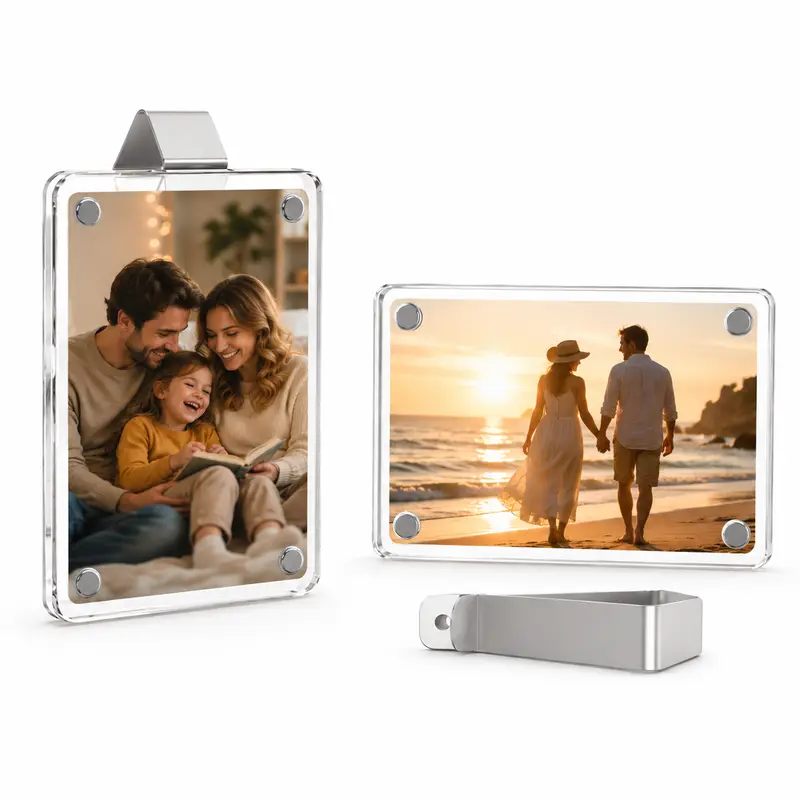 2-Pack Custom DIY Rectangle Acrylic Clip Picture Frames, Easy-Install Vertical Car Sun Visor Snap-On Holders, Lightweight Frame Design, Holds 3.5*2.4 in Photos, Cost-Effective Random Color Home Decor Accessory for Daily Drives