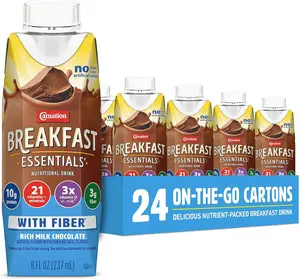 Carnation Breakfast Essentials Ready to Drink with Fiber, Rich Milk Chocolate, 8 FL OZ Carton (Pack of 24)