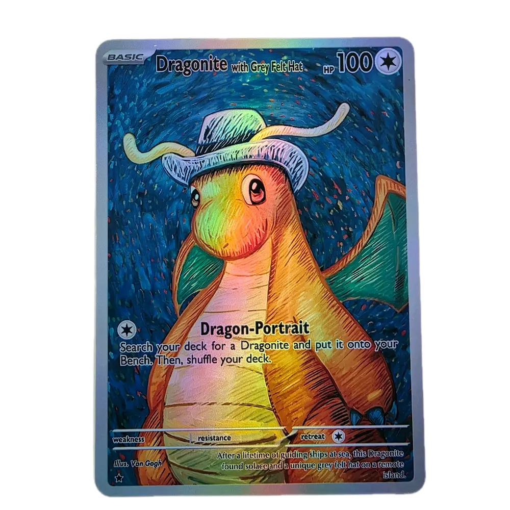 Dragonite with Grey Felt Hat Trading Card | Van Gogh Style Art | Standard & Textured Holo Options - Custom