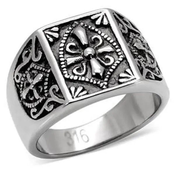 Lanyjewelry 316 Stainless Steel Male Templar Mason Knights Ring - Tarnish-Free, Templar Motif, Men's Fashion Accessory, Everyday Costume Jewelry, Sizes 8-13, Stainless Steel Jewelry, Metallic Knight Rings