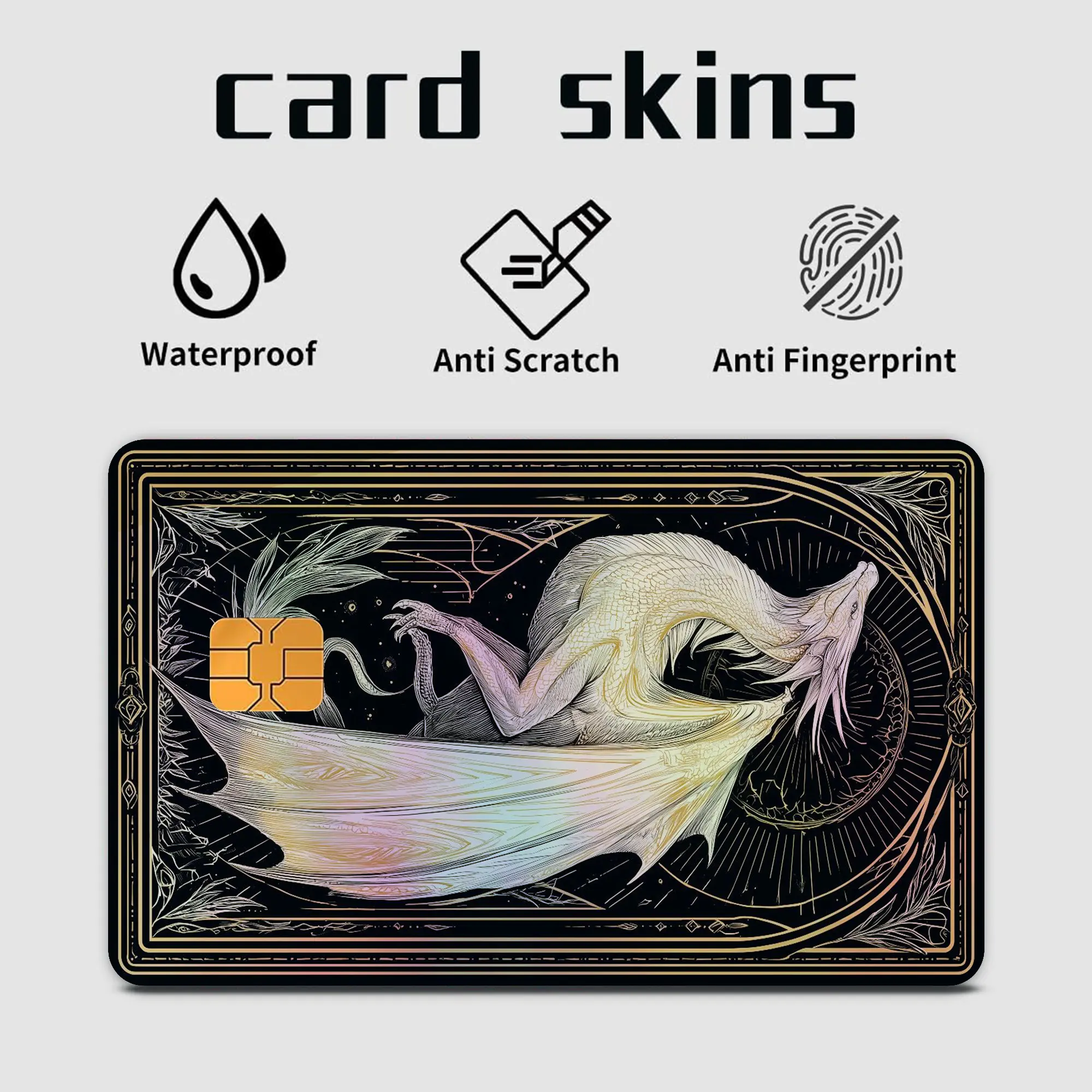 White Dragon Credit Card Skin, Black and Gold Fantasy Debit Card Sticker, Celestial Mythical Dragon Bank Card Cover, Gothic Chip Card Decal, Dragon Lover Gift