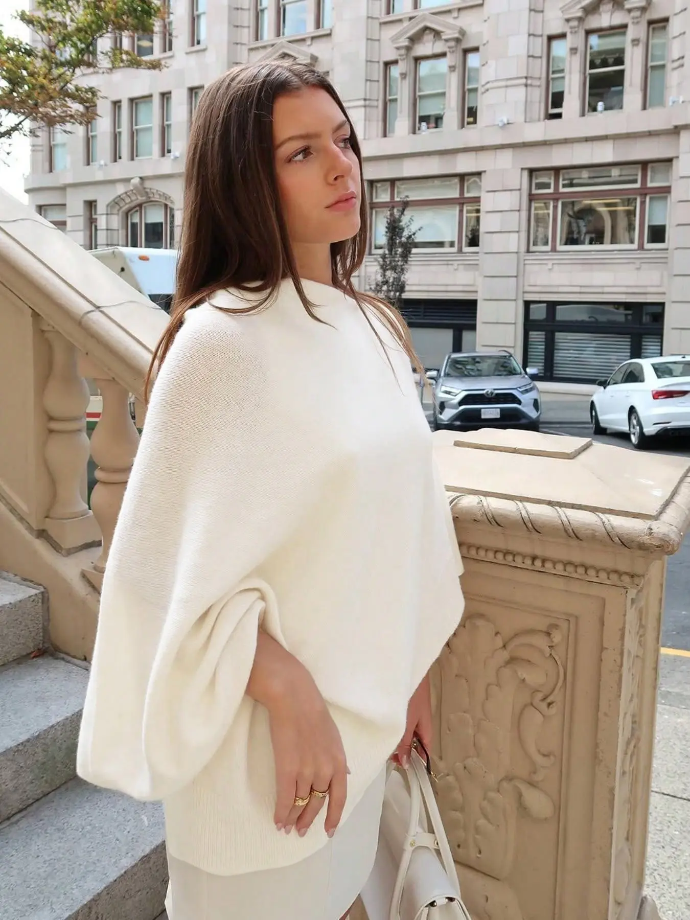 Women's Plain Loose Elegant Fashion Sweater Shawl, Fall & Winter Moderate Fabric Knit Wrap, Stylish Versatile Accessory for Ladies, Trendy Solid Shawl, Knitwear Knitted Shawl