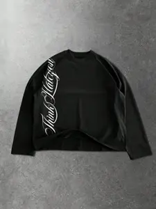 Men's Vintage American Style Sweatshirt, Gothic Print Design, Versatile Fit, Loose Shoulder, Fall Layering & Single Wear