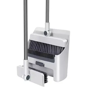 Broom with Dustpan Combo Set, 3 in 1 for Sweeping Indoor and Push Broom Outdoor with Dust Pan, 14.2 to 48.8 inch Adjustable Long Handle Broom and Dustpan Set (White)