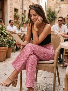 Women's Vintage Leopard Print Wide Leg Jeans High Rise Relaxed Fit Denim Pants Streetwear Straight Trousers