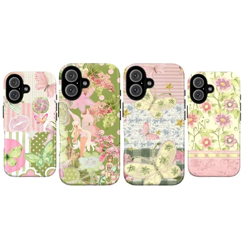 Cottagecore Fairy Collage Custom Wireless Phone Case - Dreamy Pink-Green Vibe, Shockproof, Durable Polycarbonate, Flat Print, Full Protection, Cell Phone Accessory for iPhone 12/13/14/15/16/17 ProMax Plus & Samsung Devices, Ideal Friend Gift