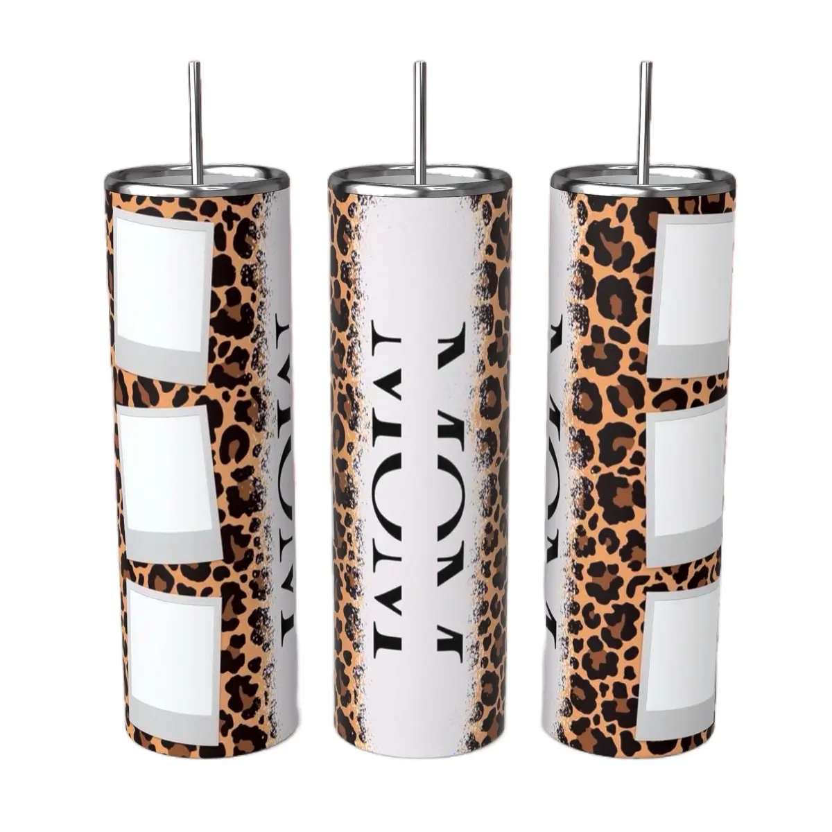 Mom cheetah print custom 6 picture with name 20 oz tumbler