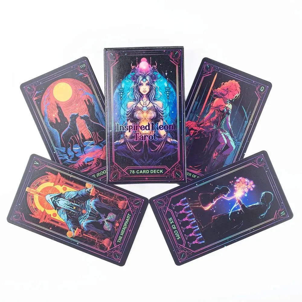 Neon Tarot Deck 78 Cards Table, Vibrant Visual Artwork, Fun Vision Entertainment Game, Family Gathering Divination Tool, Tarot Reading, 4x2.36 Inch Size, Engaging and Intriguing