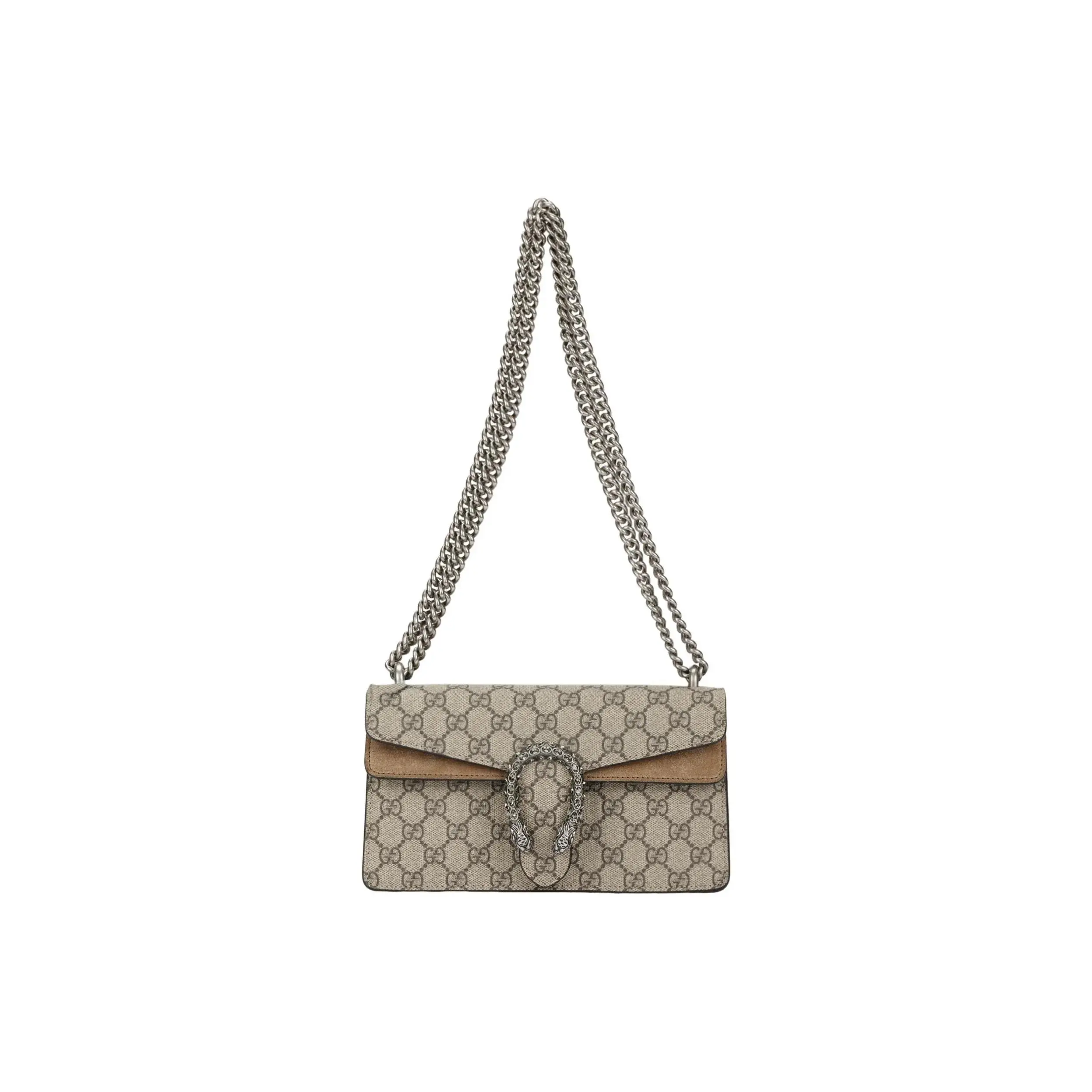 Pre-owned GUCCI Canvas Shoulder Bags Dionysus Small Shoulder Bag in GG Supreme with Crystal Embellished Tiger Head Hardware