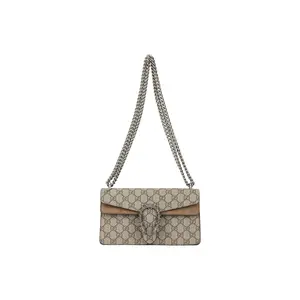Pre-owned GUCCI Canvas Shoulder Bags Dionysus Small Shoulder Bag in GG Supreme with Crystal Embellished Tiger Head Hardware