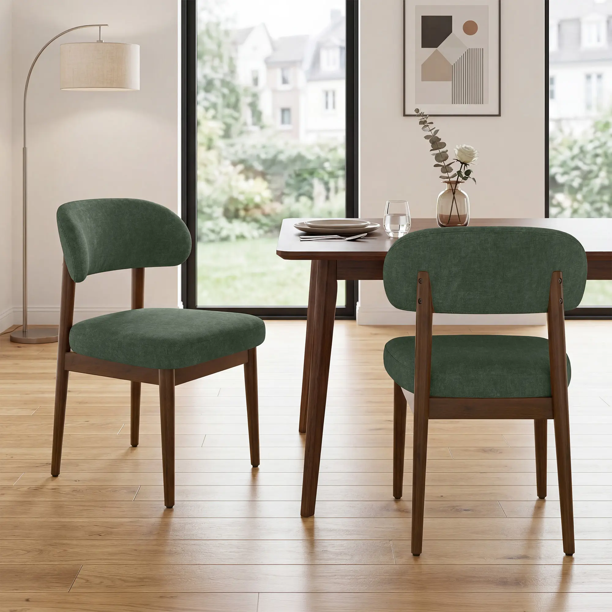Chenille Dining Chairs Set of 2 – Soft Breathable Fabric with Ergonomic Support, Silent Floor Glides, Easy Assembly for Kitchen, Living Room, Home Office