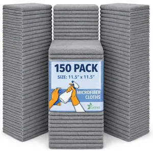 GREEN LIFESTYLE Microfiber Cleaning Cloth 11.5" x 11.5" 150 Pack - Edgeless Microfiber Towels for Cars, Cleaning Rags, Lint Free Car Microfiber Towel, Reusable Cleaning Cloths for House, Garage (Grey)